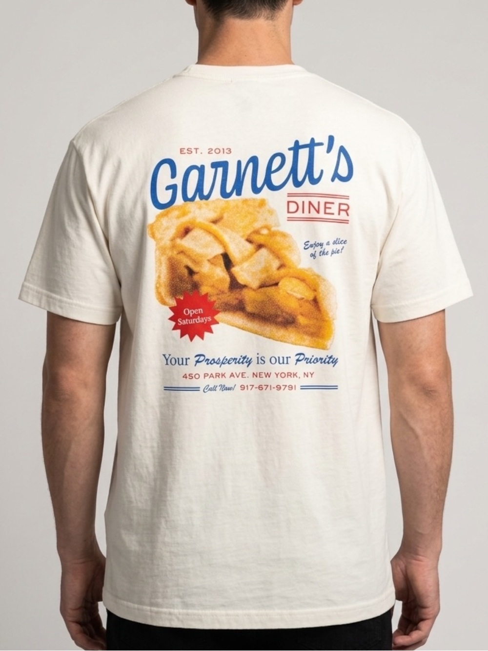 Hanes | NWOT 100% US Cotton Cream Garnett’s Diner Graphic T‑Shirt Retro Tee (L)